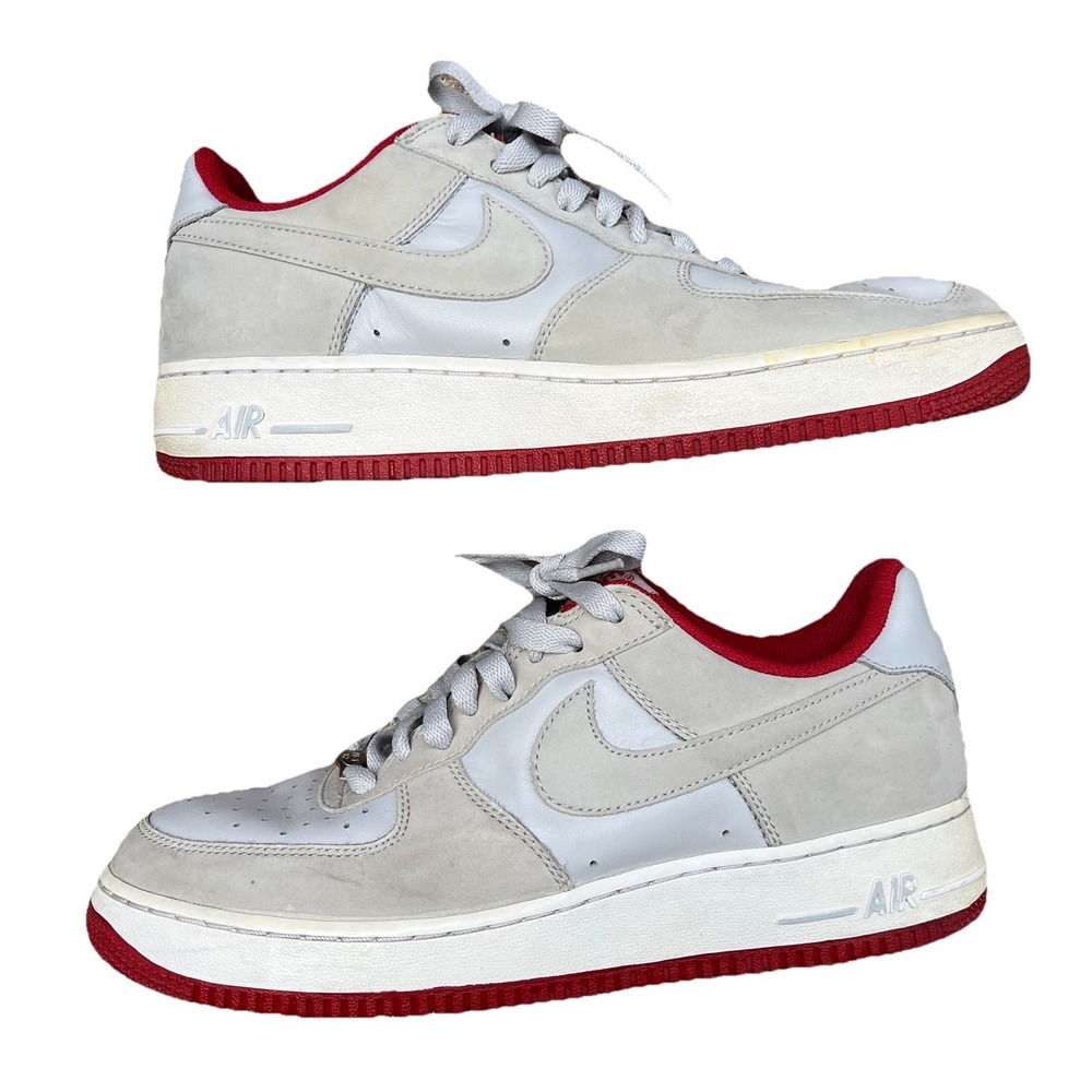 Nike Air Force 1 Sneakers Men's 8 Grey Varsity Red Y2K Low Top Basketball Shoes - Picture 1 of 16